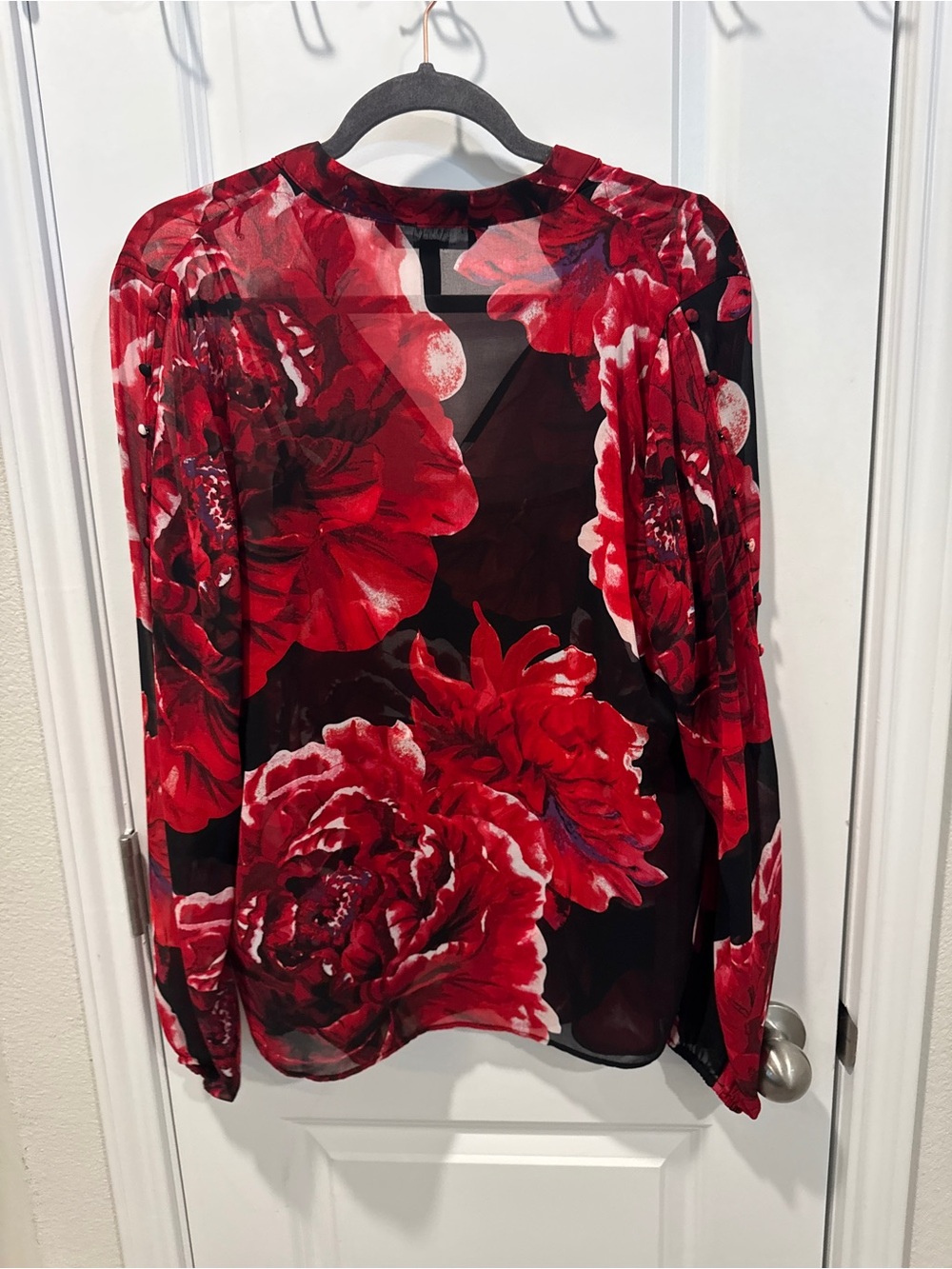 White House Black Market red/Black Sheer Blouse and Tank with Red Floral Print - Picture 2 of 10